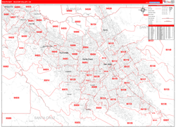 South Bay-Silicon Valley Metro Area Wall Map Red Line Style 2025